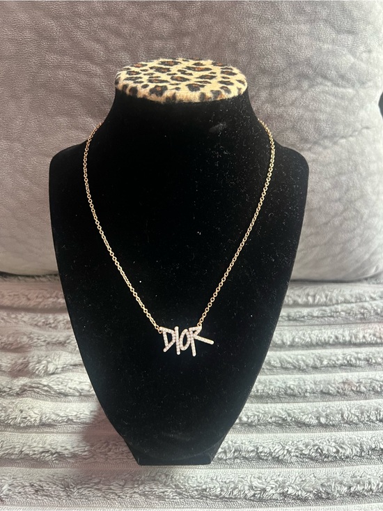 Dior Jewelry - Dior Gold Tone Logo Script Necklace with Crystal Accents